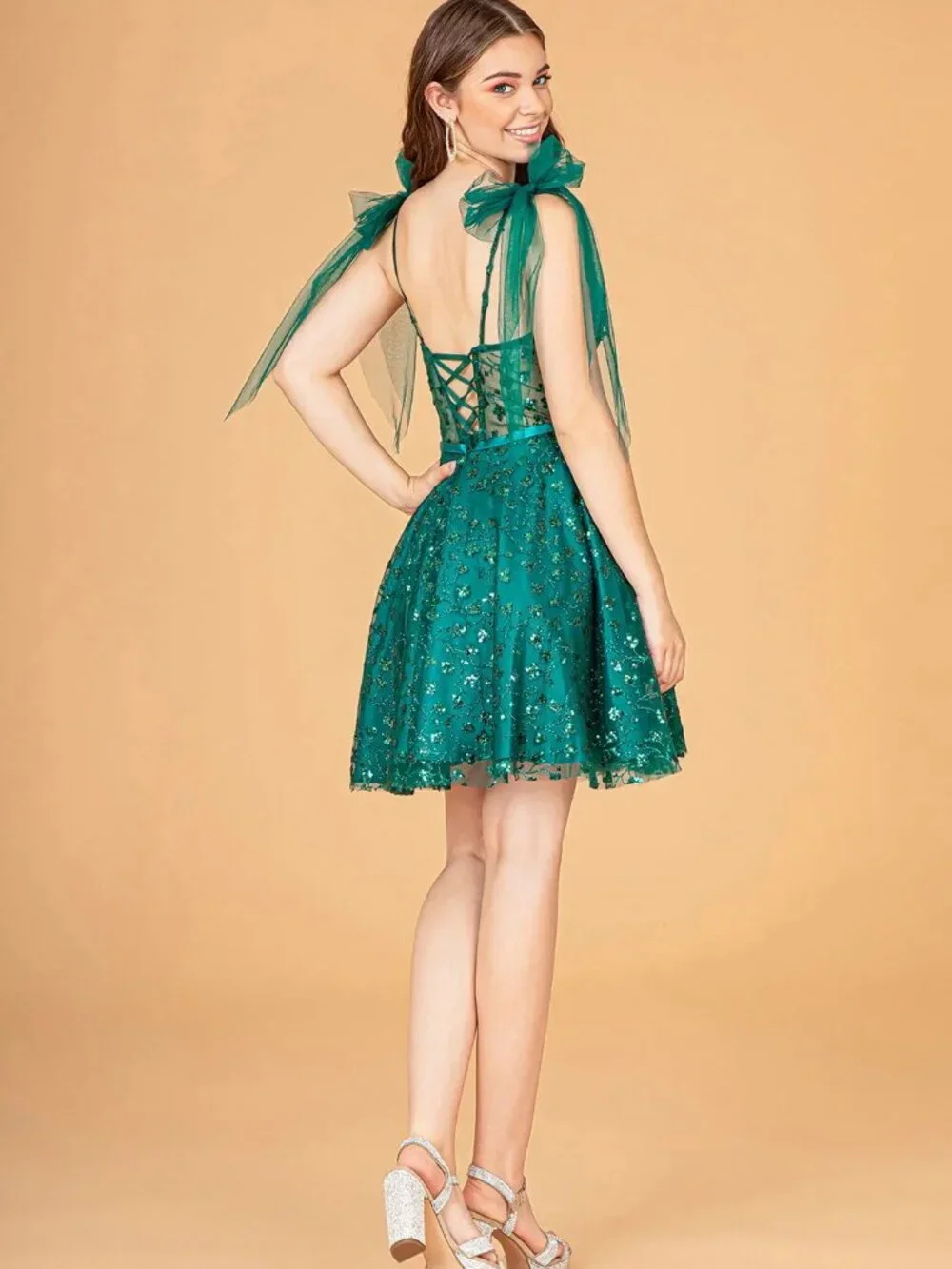 NEW EMERALD GREEN Lace & Sequin Spaghetti Strap Cocktail Dress GS3088